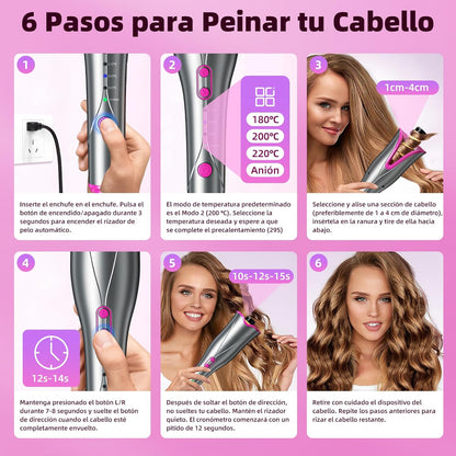 Rizador De Pelo Automático,Iones Negativos Tenacillas Pelo Con 3 Temperaturas Ajustables,Calentamiento Rápido,Dirección De Rizado Ajustable,Anti Escaldado, Cable Antienredos Giratorio De 360 °